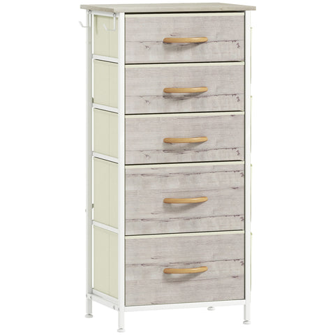 HOMCOM Chest of Five Fabric Drawers - Natural Wood Finish