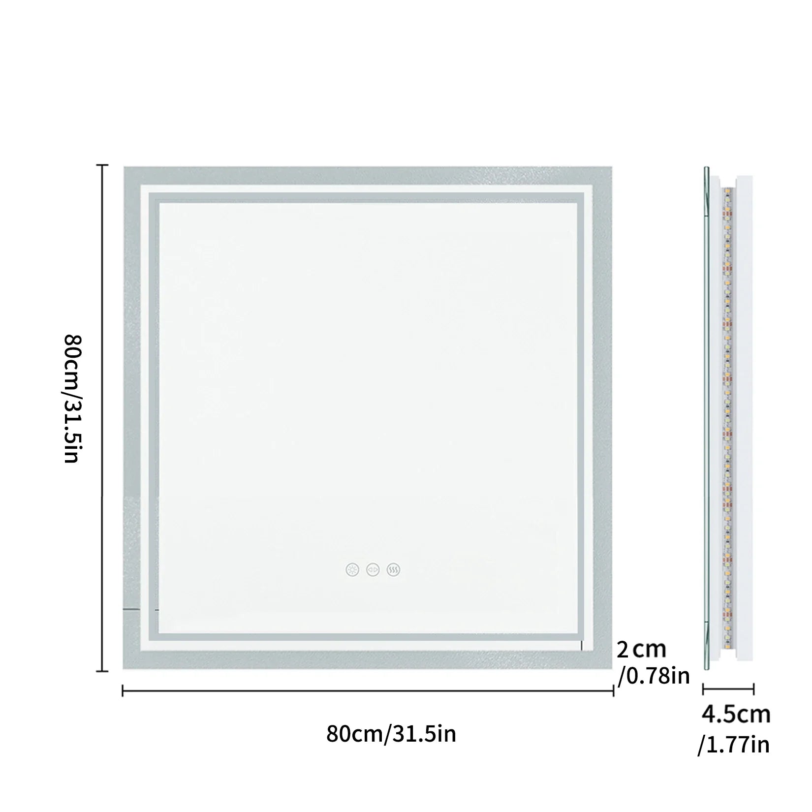 Square Backlit LED Mirror Dimmable Illuminated Bathroom Vanity Mirrors Anti-fog 3500K-6500K Smart Memory