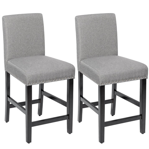 Set of 2 Bar Stool Upholstered Fabric with Low Backrest and Wide Seat-Beige