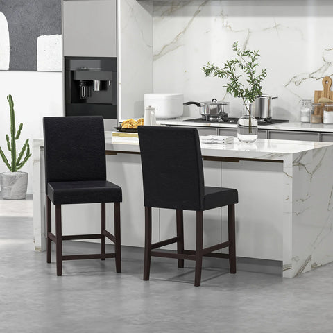 Set of 4 Counter Height Bar Stools with Rubber Wood Legs and Ergonomic