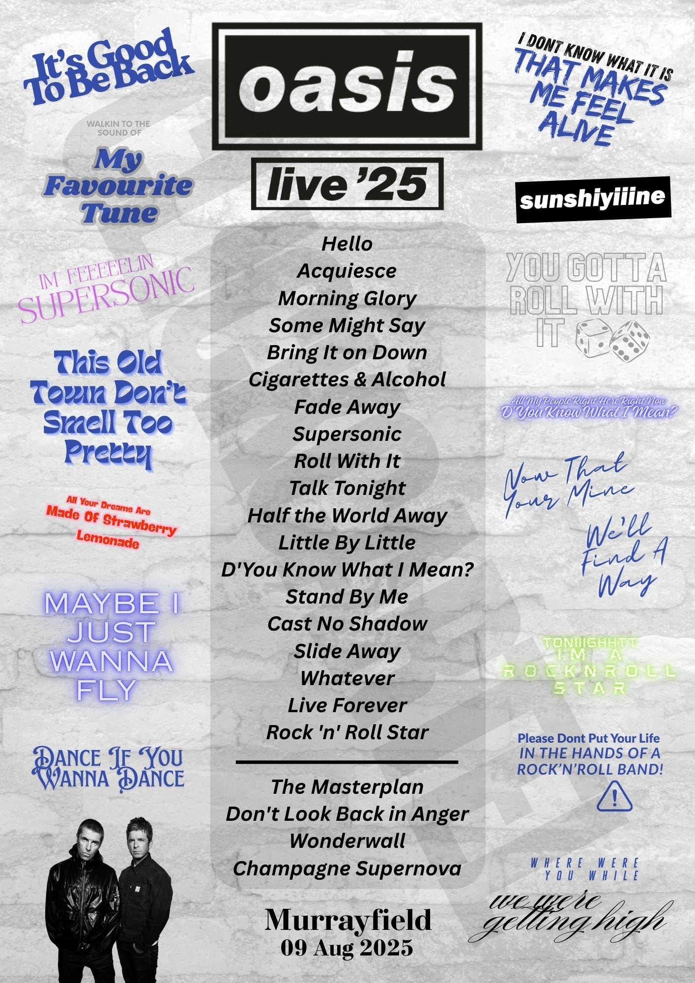Oasis Live'25 Setlist Poster - Oasis Inspired Print