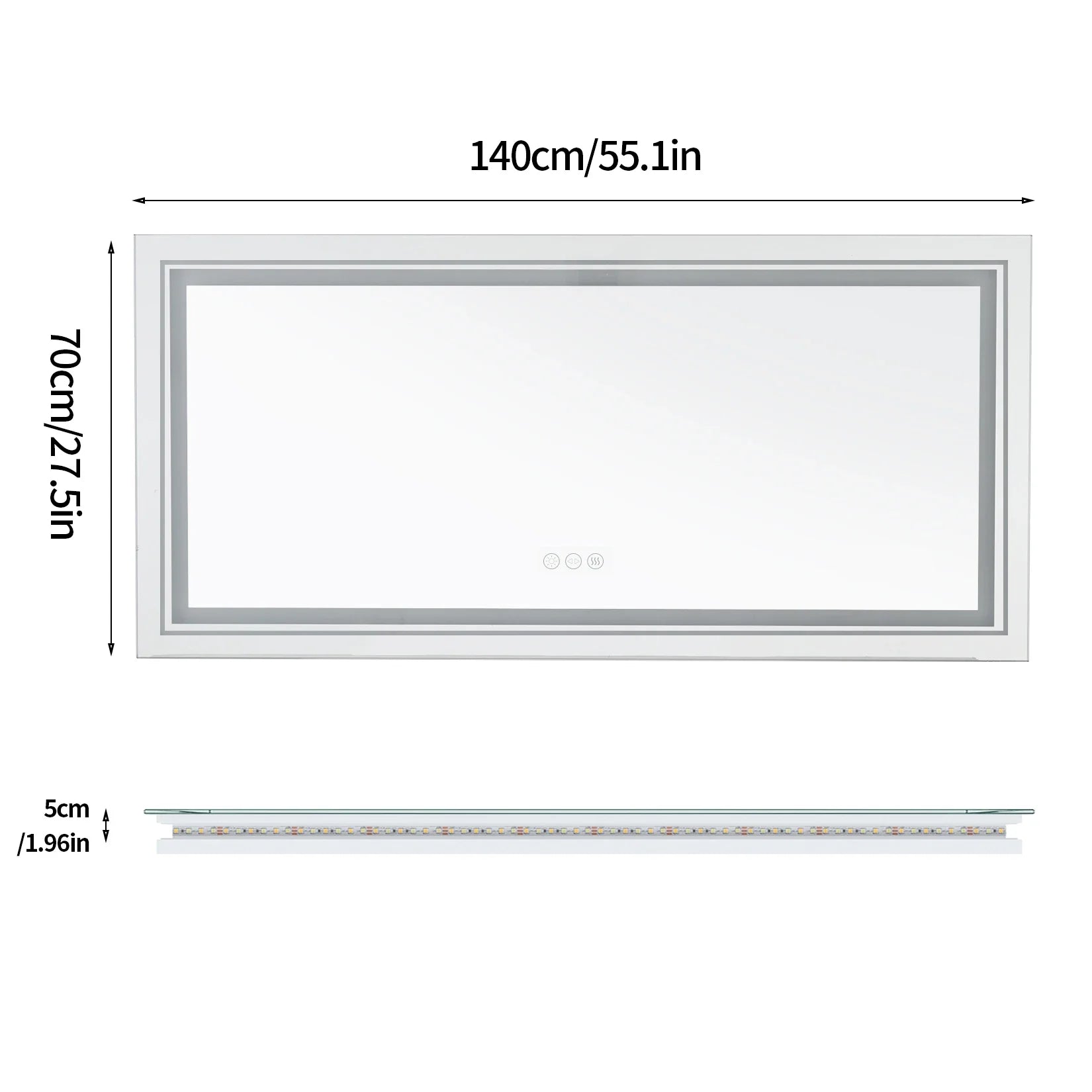 Jumbo-Large Illuminated LED Bathroom Mirror, Front and Backlit Lights, Wall Mounted, Touch Anti-fog Vanity Mirror