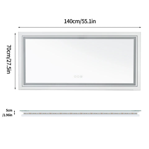 Jumbo-Large Illuminated LED Bathroom Mirror, Front and Backlit Lights, Wall Mounted, Touch Anti-fog Vanity Mirror