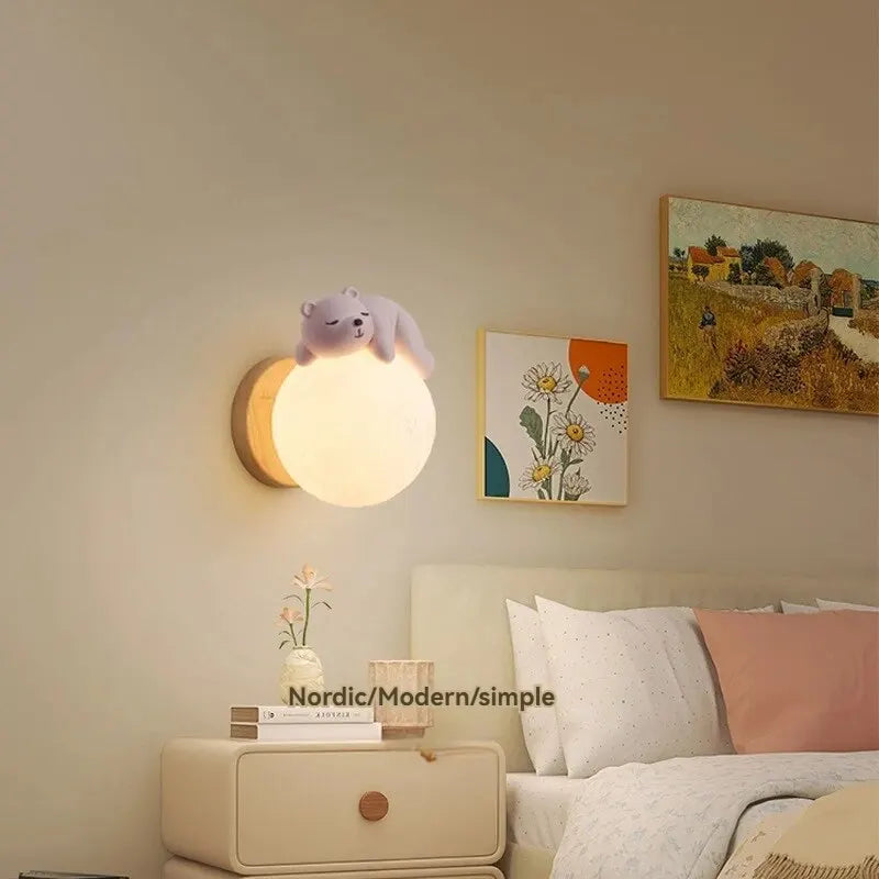 Bear Wall Light LED Kids Nursery Moon Night Light Bedroom Decor