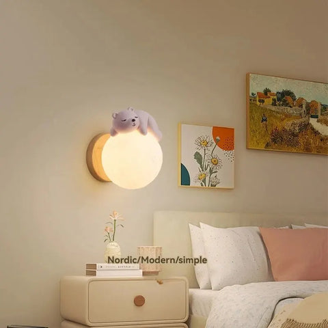 Bear Wall Light LED Kids Nursery Moon Night Light Bedroom Decor