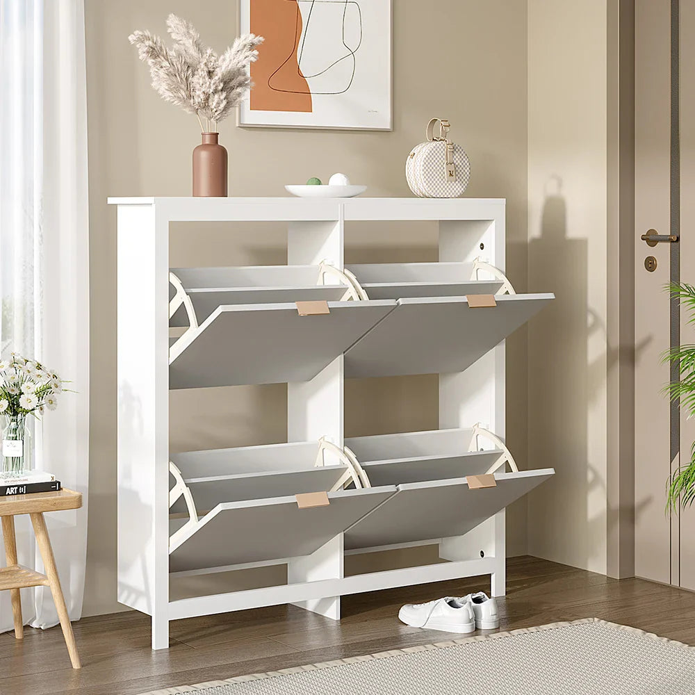 Flip Down Wood Shoe Cabinet 4 Shelf