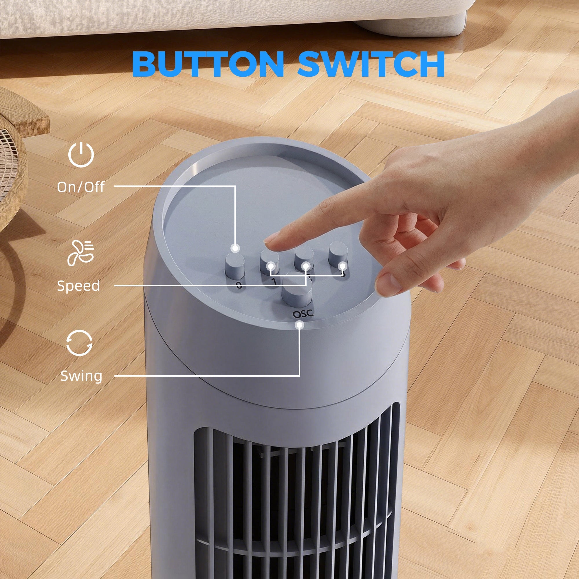 HOMCOM Tower Fan for Bedroom Cooling, 75cm Electric 70° Oscillating with 3 Speed Settings, Standing Floor Fan, Grey
