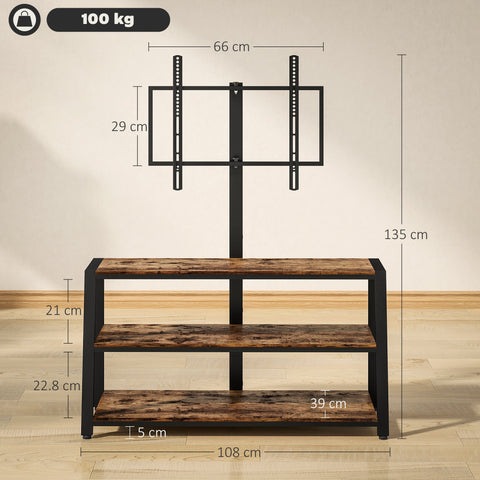 HOMCOM Industrial-Style TV Stand, with 35° Swivel Bracket - Dark Brown