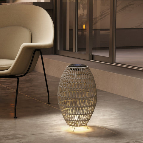 Outsunny Rattan Solar Lamp, Garden Solar Lantern with Auto On/Off Light, IP44 Waterproof, Decorative Outdoor Rattan Lamp for Porch, Pathway, Grey