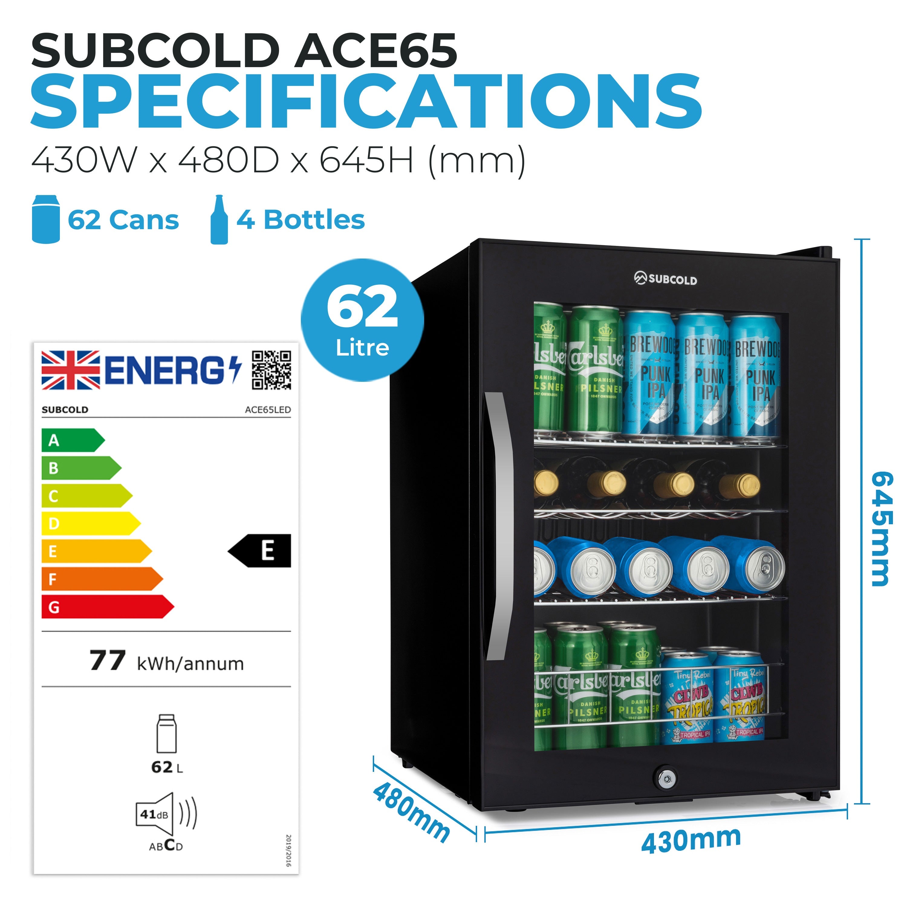 Subcold Ace65 LED Touch Control Beer Fridge