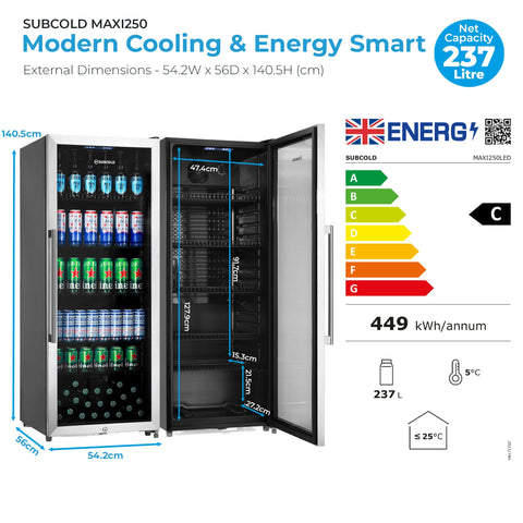Subcold Maxi250 Tall Drinks Fridge Stainless Steel