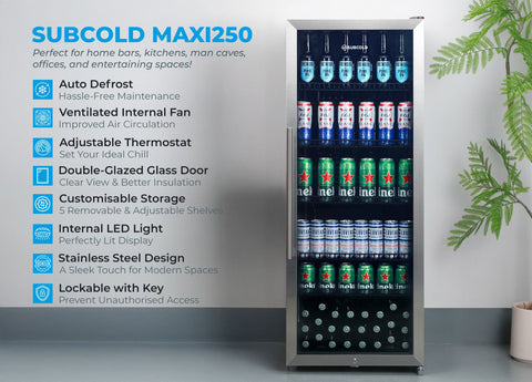 Subcold Maxi250 Tall Drinks Fridge Stainless Steel