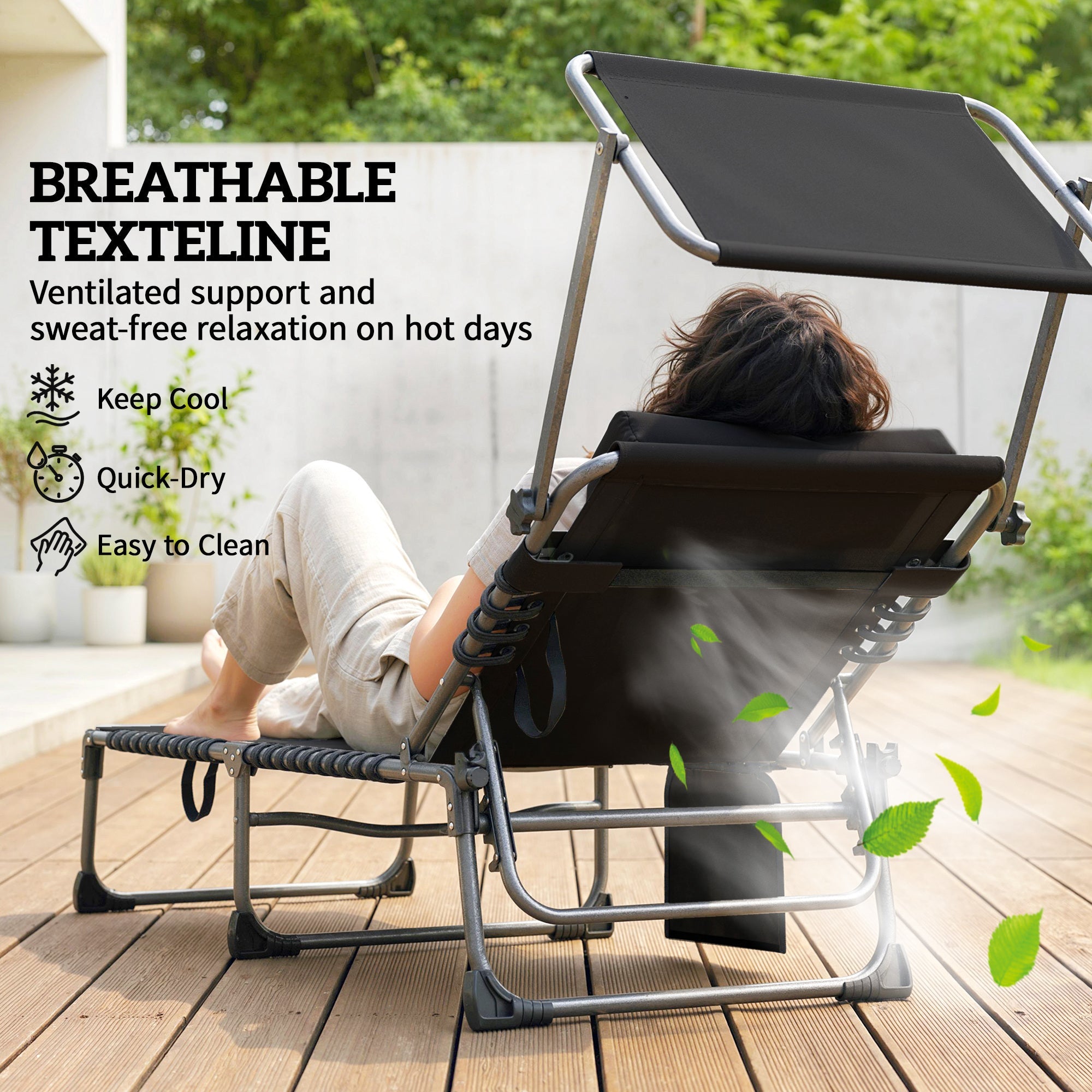 Outsunny Folding Sun Loungers Set of 2 with Canopy, Reclining Sunbed with Cushion, Side Pocket, Carrying Handle, Dark Blue