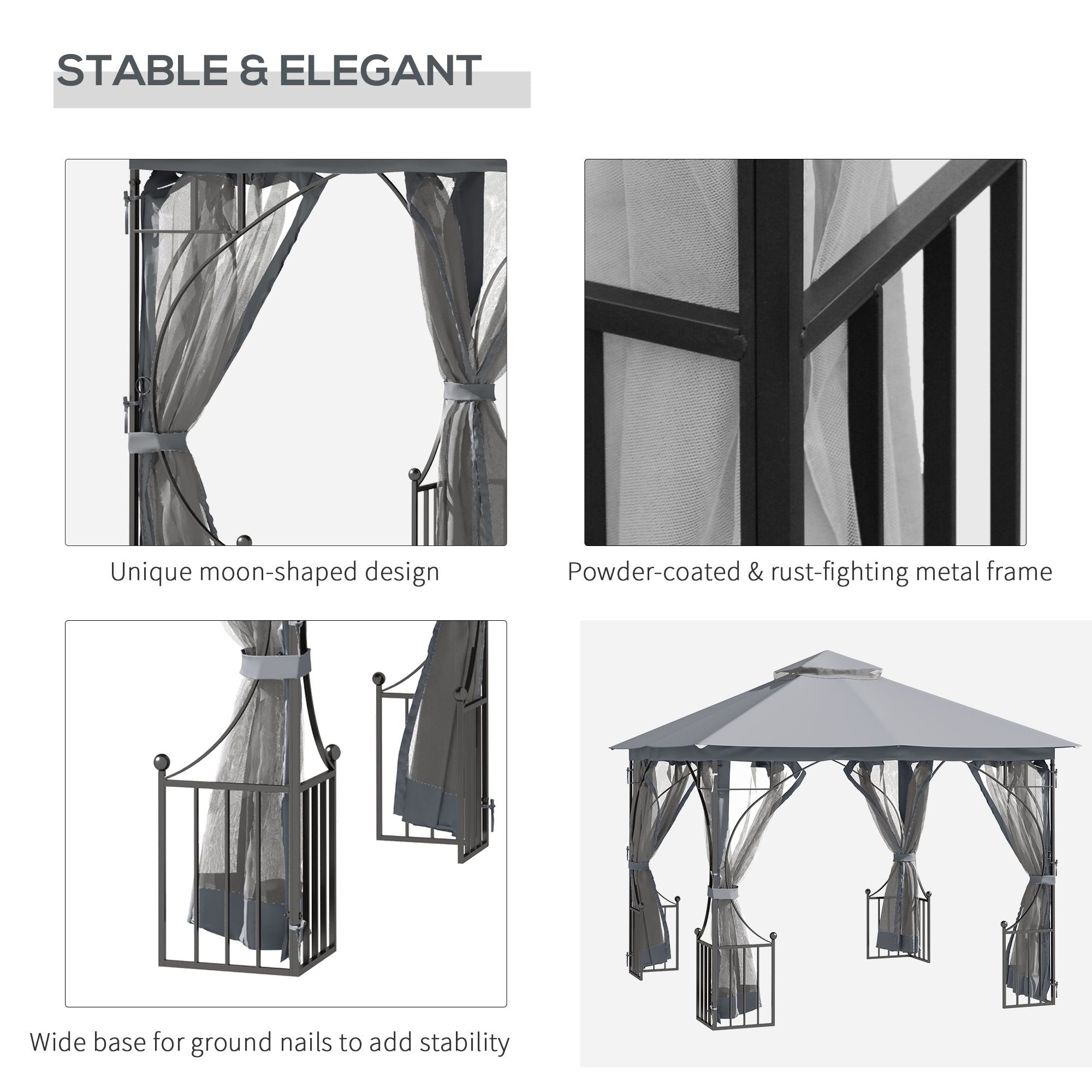 Outsunny 3 x 3(m) Garden Gazebo Patio Party Tent Shelter Outdoor Canopy Double Tier Sun Shade Metal Frame Netting, Light Grey
