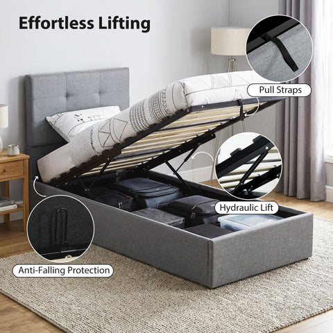 HOMCOM 3ft Single Ottoman Bed with Gas Lift Storage - Grey