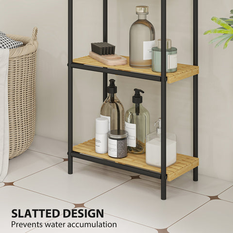 HOMCOM 4-Tier Bamboo Bathroom Storage Shelf, Freestanding Narrow Shelving Unit with Slatted Shelves for Kitchen Bathroom Living Room, 41.5 x 21.5 x 106 cm, Natural and Black