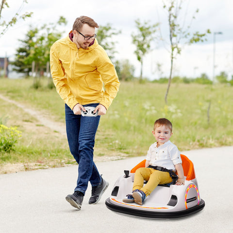 AIYAPLAY 360\'c2\'b0 Rotation Kids Bumper Car, 12V Waltzer Car with Remote Control, Dual Joysticks, Music Lights, Orange