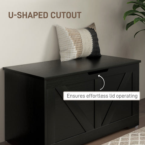 HOMCOM 100L Home Storage Box, with Safety Hinges - Black Wood-Effect