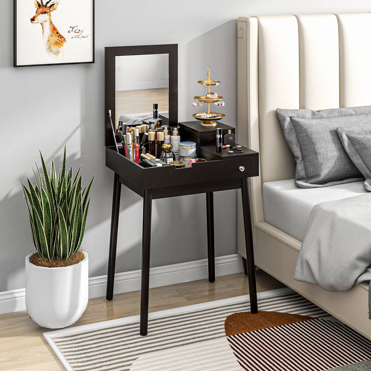 HOMCOM Dressing Table with Flip-up Mirror, Makeup Desk with 2 Drawers, Vanity Table Writing Desk for Bedroom Living Room, Black