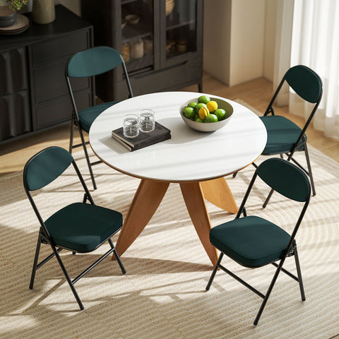HOMCOM Set of Four Folding Corduroy Seat Chairs - Blue