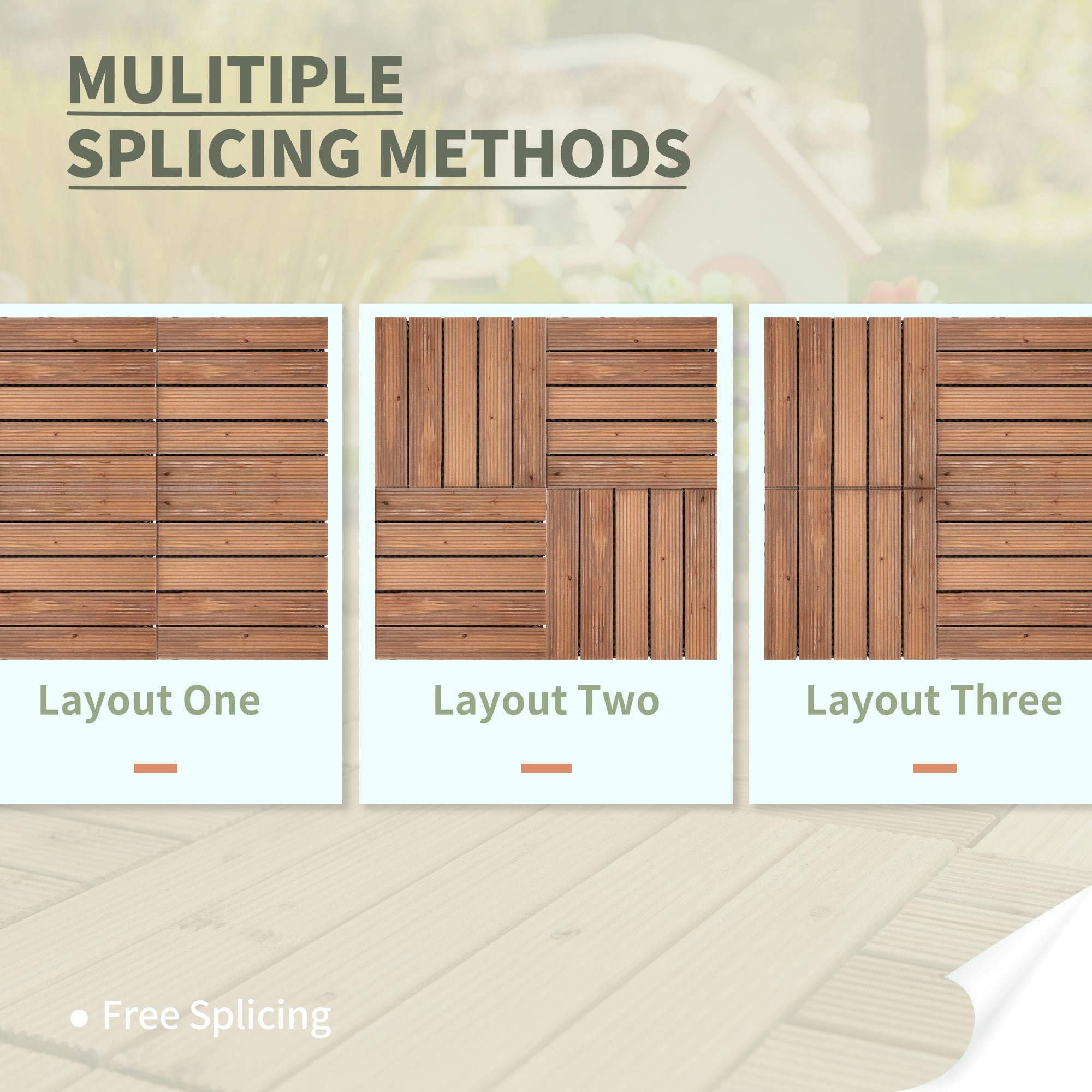 Outsunny 27 Pcs Solid Wood Interlocking Decking Tiles For Patio, Balcony, Roof Terrace, Hot Tub, Brown, (30 x 30 cm Per Piece)