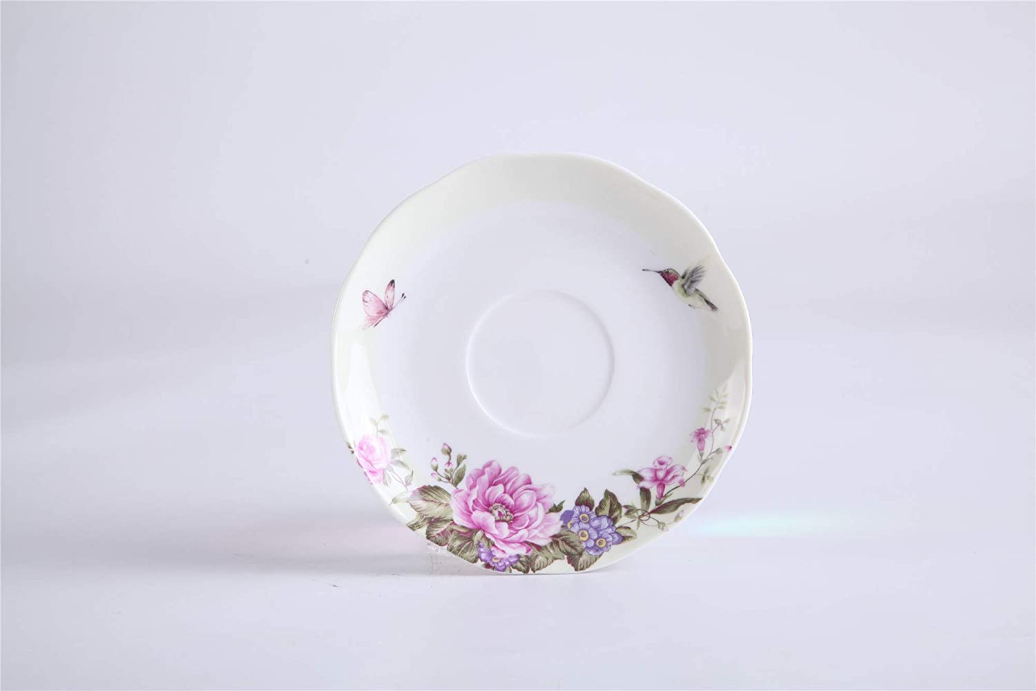 Tea for One Teapot Cup suacer Set Shaby Chic Flora Bird Rose Butterfly Porcelain Gift Box (Beige/Cream)
