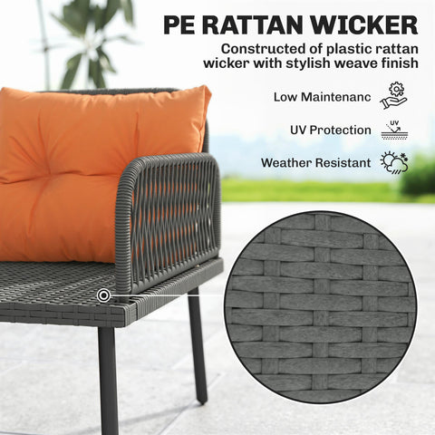 Outsunny 6 Piece Rattan Garden Furniture Set, 8 Seater Garden Corner Sofa with Cushions and Glass Top Table, Orange