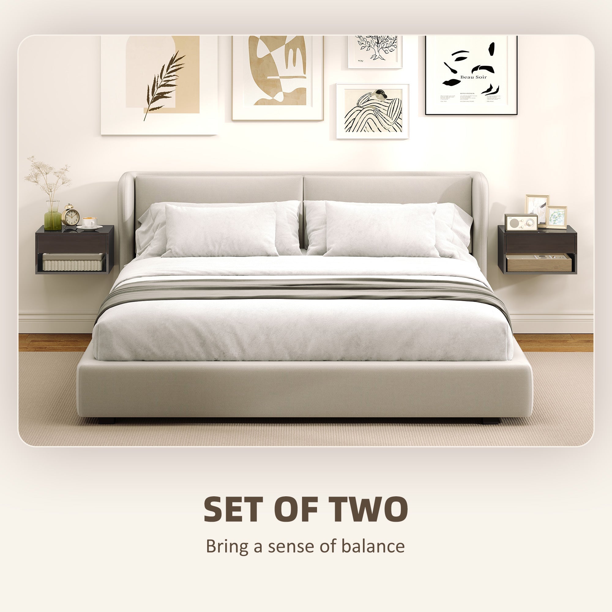 HOMCOM Floating Bedside Tables Set of 2, Wall Mounted Nightstand, High Gloss Black