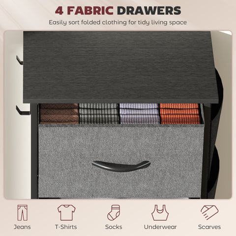 HOMCOM Chest of Four Fabric Drawers - Charcoal Grey