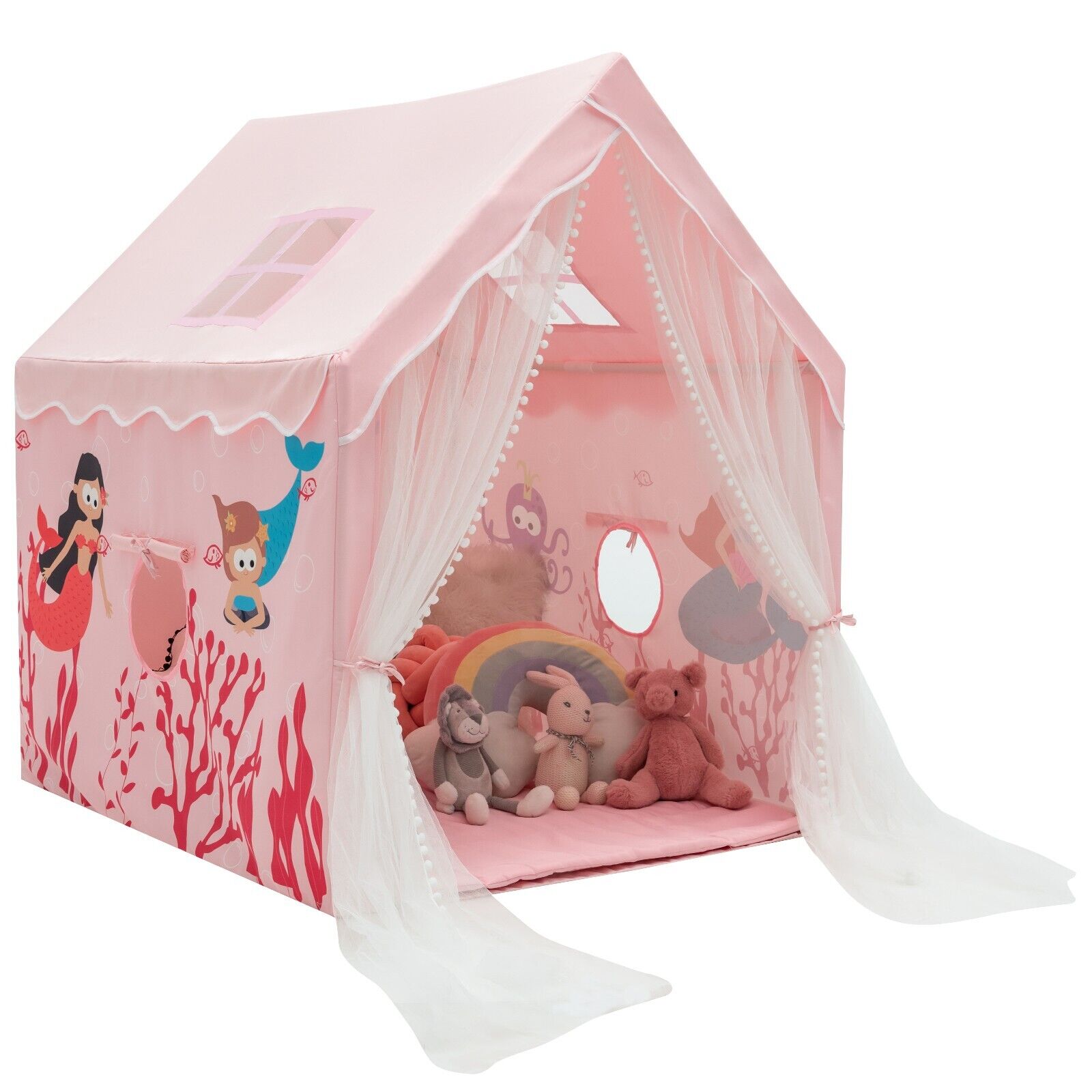 Kids Play Tent with Washable Mat and Windows-Blue