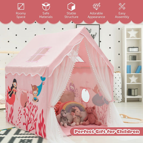 Kids Play Tent with Washable Mat and Windows-Blue