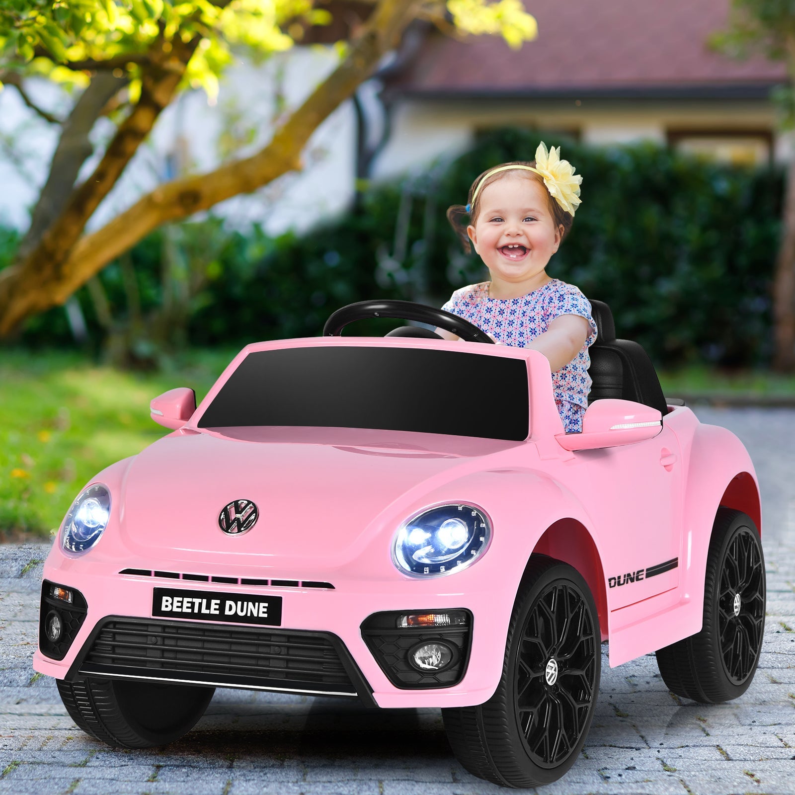12V Volkswagen Beetle Electric Kids Ride On Car with Remote Control-Pink