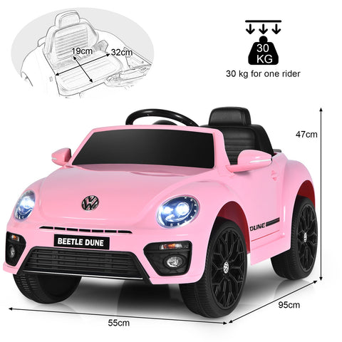 12V Volkswagen Beetle Electric Kids Ride On Car with Remote Control-Pink