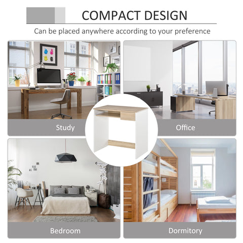 HOMCOM Compact Computer Desk with Keyboard Tray, Home Office Desk with Drawer for Bedroom Study, Oak Colour