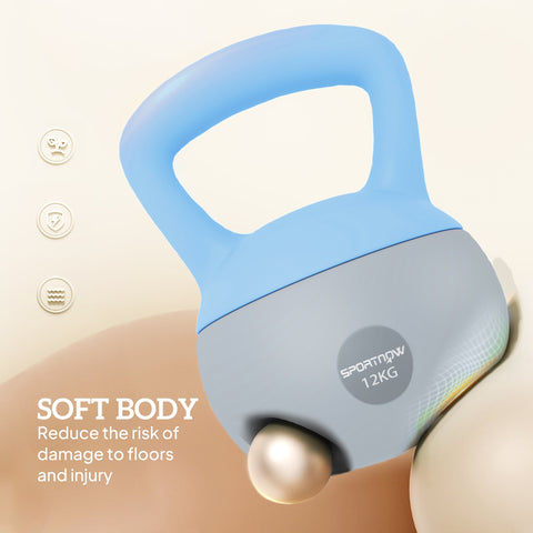SPORTNOW 12KG Soft Kettlebell, Kettlebell with Non-Slip Handle for Home Gym, Weight Lifting, Strength Training, Light Blue/Grey
