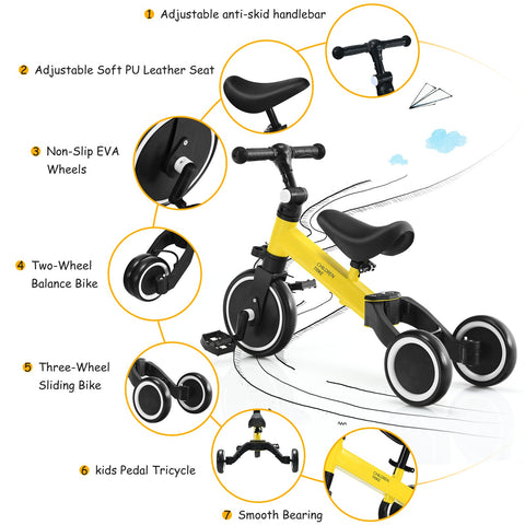 Convertible Balance Bike Kids Trike with Detachable Pedal for 1-4 Years Old Kids-Blue