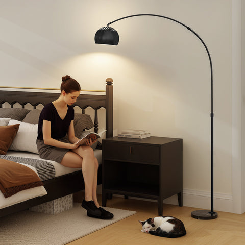 HOMCOM Arc Floor Lamp for Living Room, Modern Adjustable Standing Lamp with Faux Black Marble Base Black