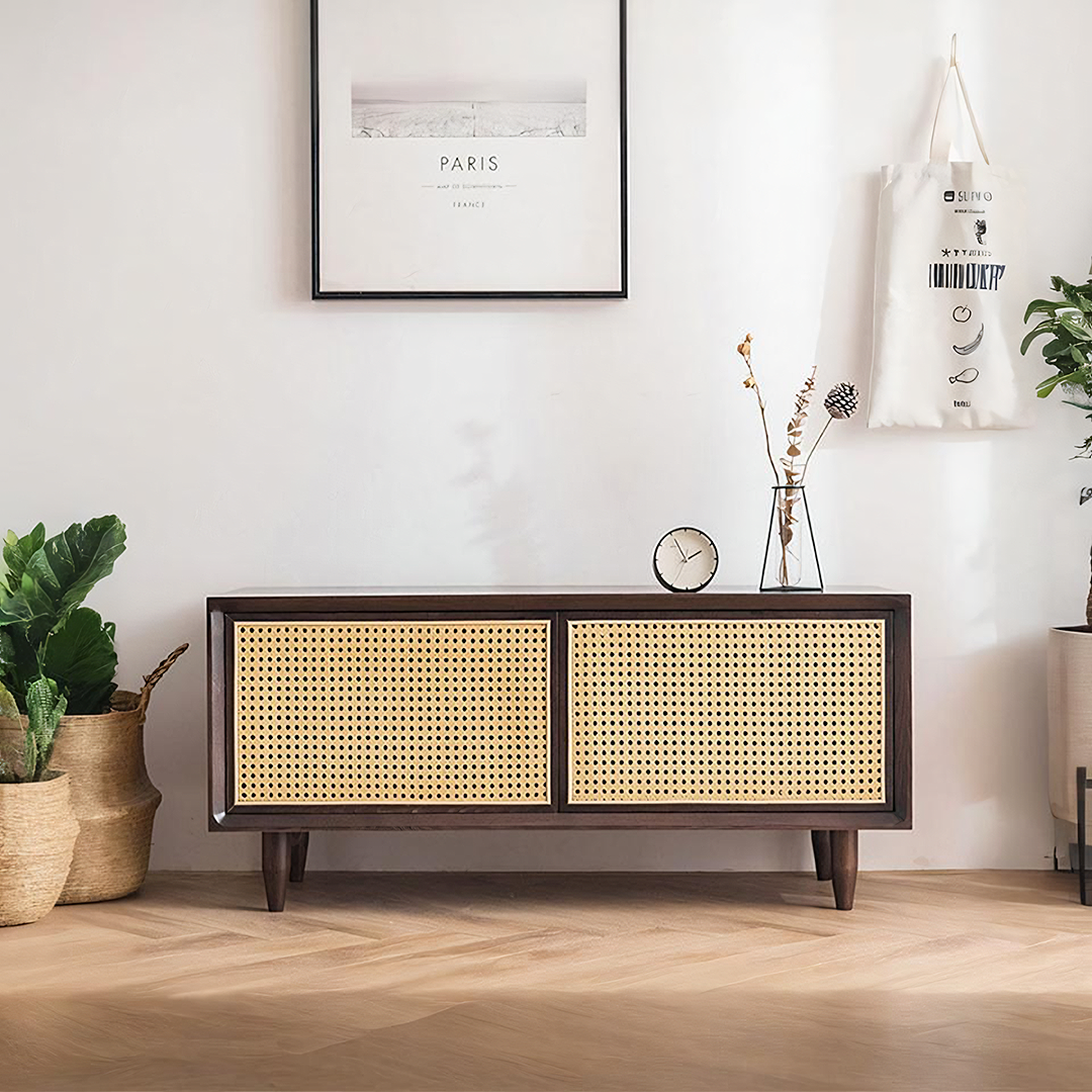 Tawny Rattan TV Stand, Wood