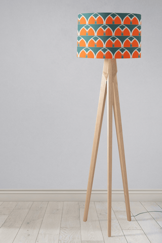 Teal and Orange Geometric Arches Design Lampshade, Ceiling or Table Lamp Shade