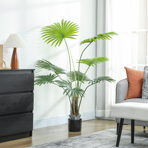 HOMCOM 145cm Artificial Palm Tree, Decorative Artificial Plant with Lifelike PEVA Leaves and Coconut Coir, Fake Tree with Plastic Pot and Flocking for Home Office Decor, Green
