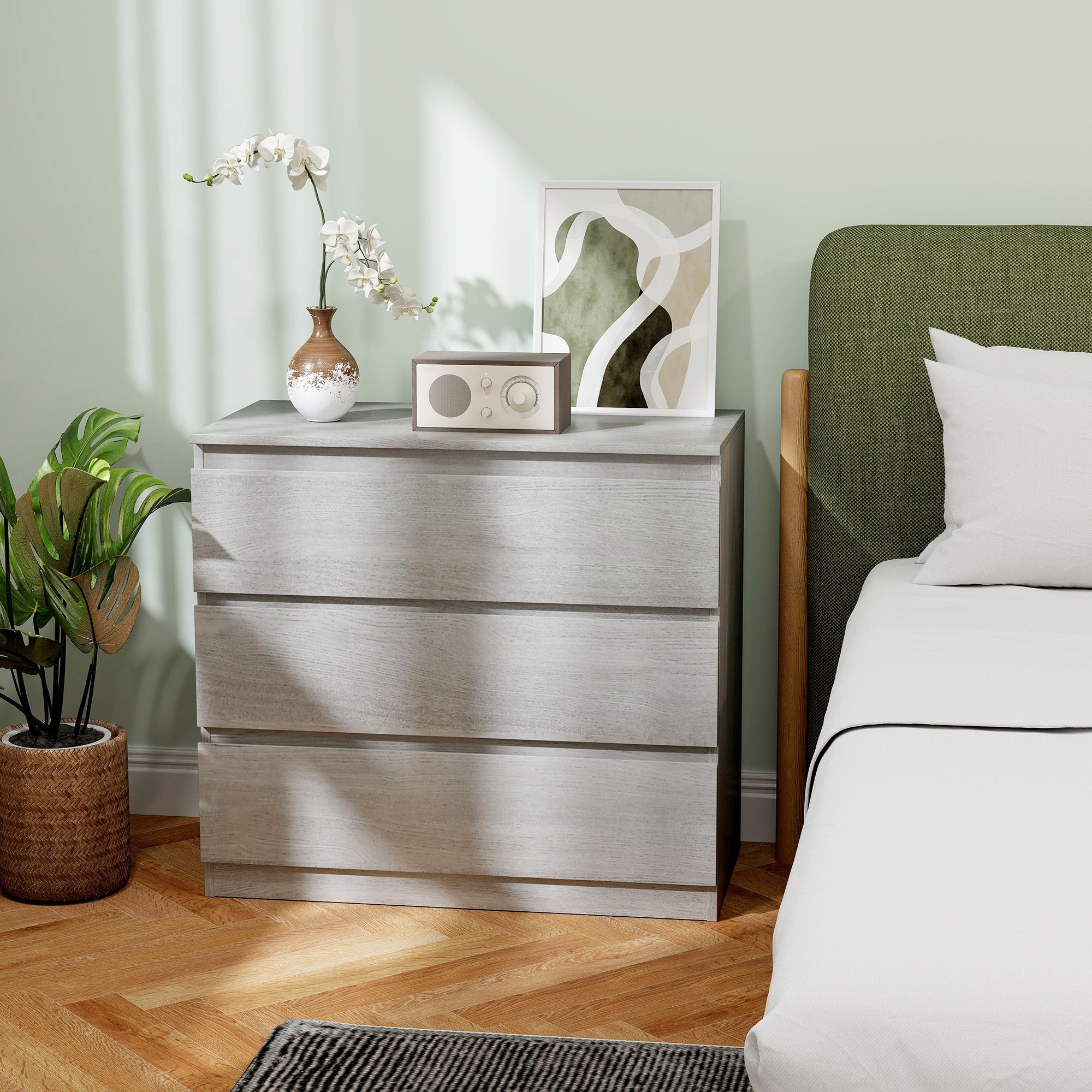 HOMCOM Chest of Three Drawers - Grey Wood Effect