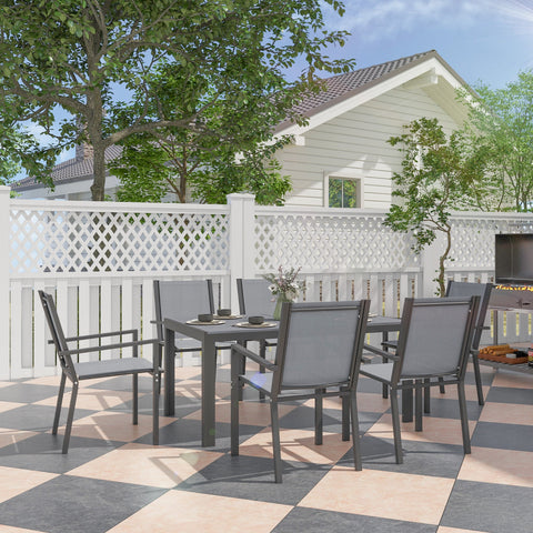 Outsunny Seven-Piece Garden Dining Set, with Plastic Wood-Top Table - Grey