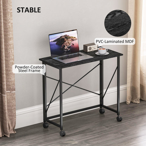 HOMCOM 80 cm Folding Desk on Wheels - Black