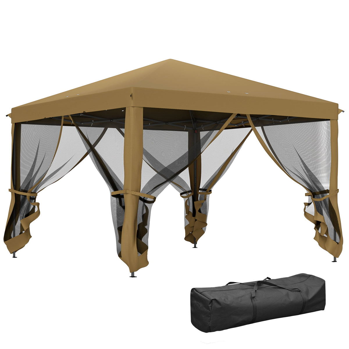 Outsunny 3 x 3\'c2\'a0m Pop Up Gazebo, 420D Garden Tent Canopy with Removable Mesh Sidewall Netting, Carry Bag for Garden Patio Outdoor, Khaki