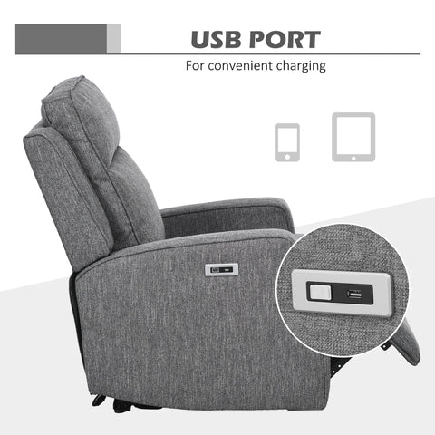 HOMCOM 150\'c2\'b0 Electric Reclining Chair, with USB port and Footrest - Charcoal Grey