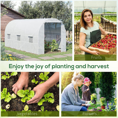 Outsunny 4.5 x 2 x 2 m Polytunnel Greenhouse, Walk-in Green House for Garden with Mesh Windows, Galvanised Steel Frame, White