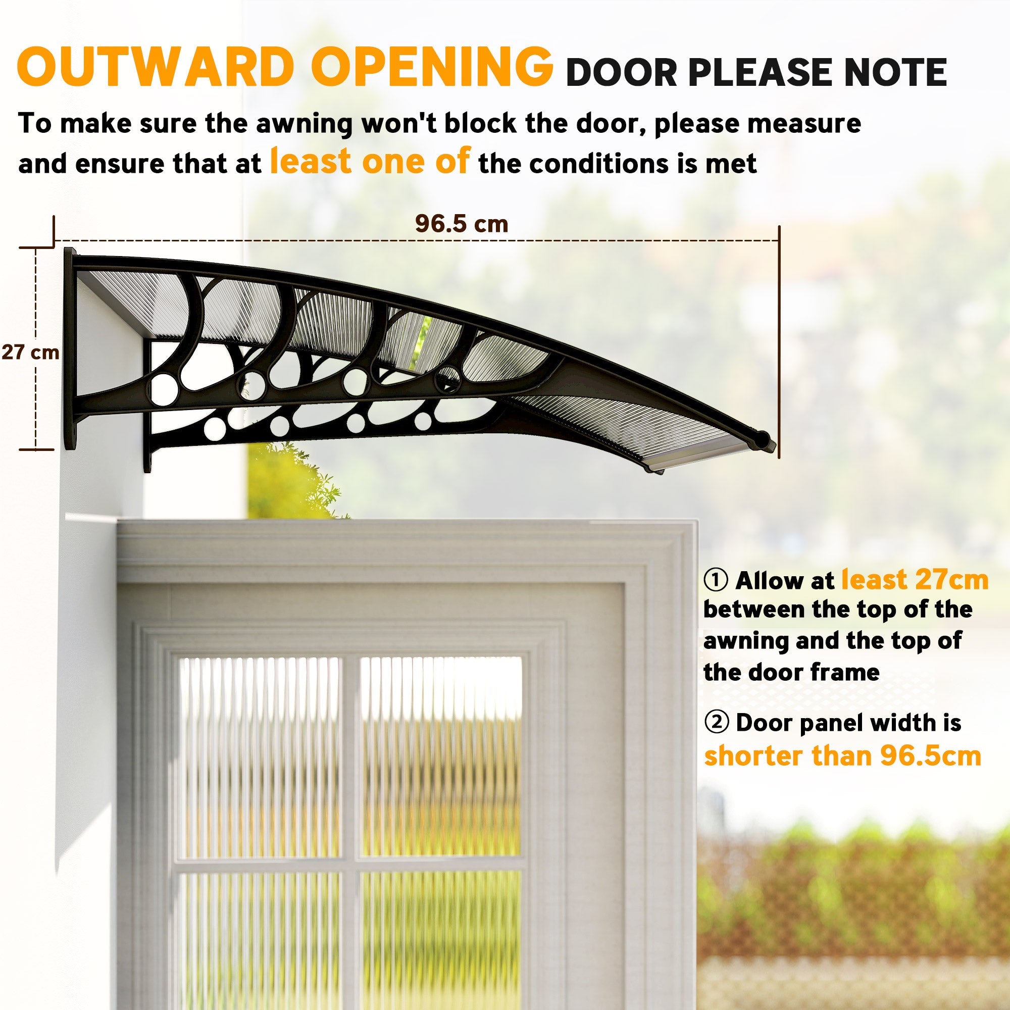 Outsunny Front Door Canopy, Outdoor Awning, Rain Shelter for Window, Porch and Front/Back Door, 103 x 96.5 cm, Clear