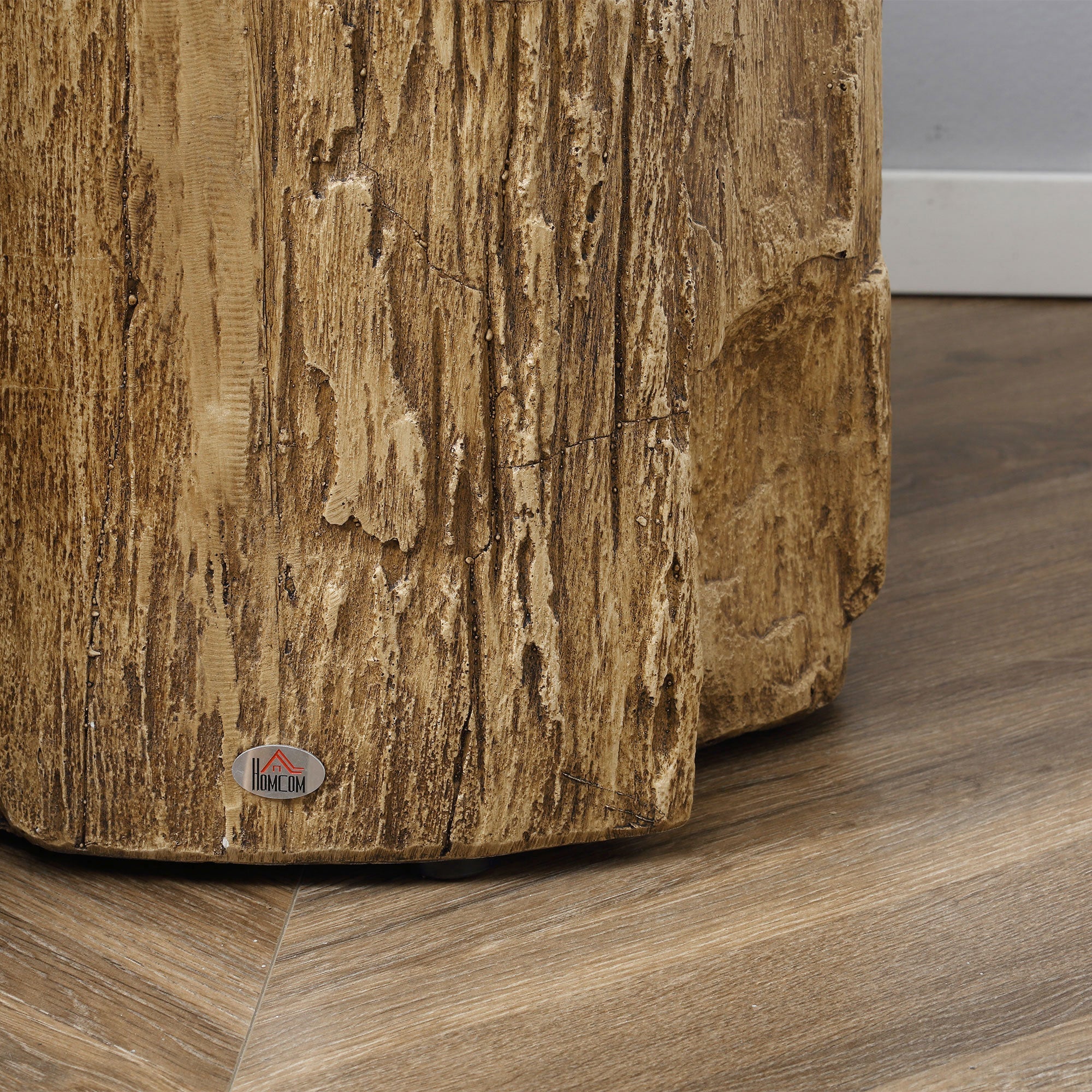 HOMCOM Tree Stump End Table, Round Concrete Side Table for Indoor and Outdoor Use, Natural Wood Effect