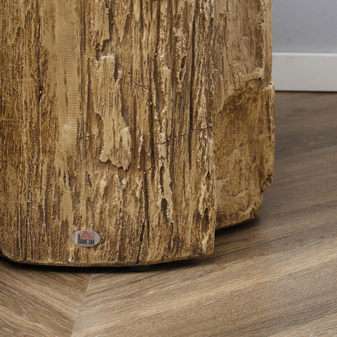 HOMCOM Tree Stump End Table, Round Concrete Side Table for Indoor and Outdoor Use, Natural Wood Effect