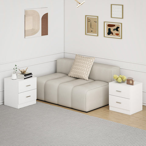 HOMCOM Set of 2 Modern Nightstands, Bedside Tables with 2 Storage Drawers, Accent End Table for Bedroom and Living Room, White